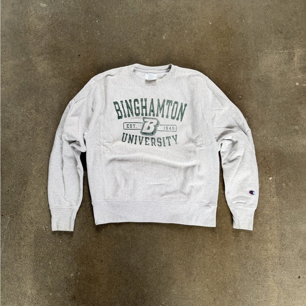 Champion Reverse Weave Binghamton University Crewneck in Grey Size Small Vintage